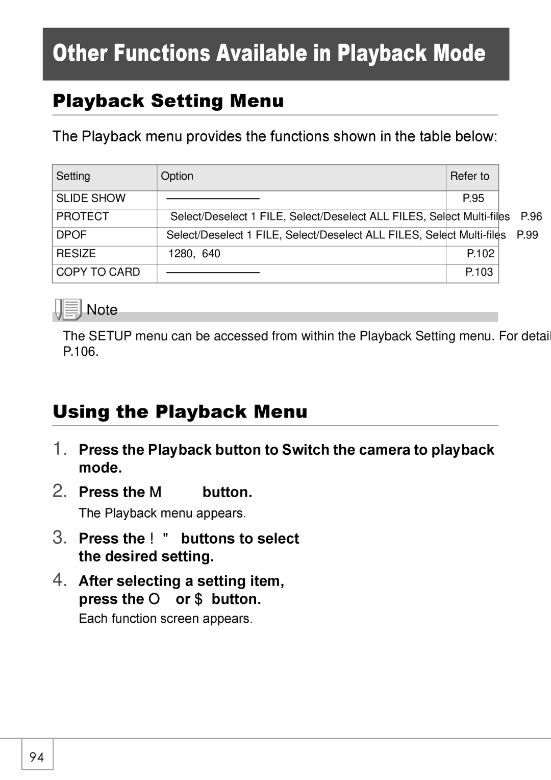 Ricoh Caplio R2 manual Playback Setting Menu, Using the Playback Menu 