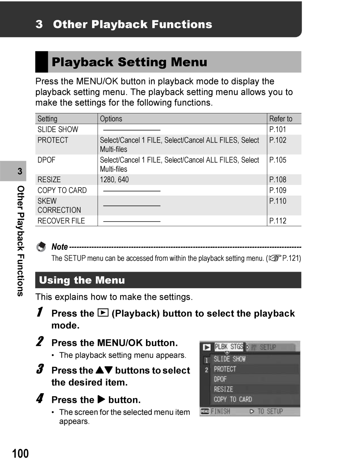 Ricoh Caplio R6 manual Playback Setting Menu, 100, Other Playback Functions 