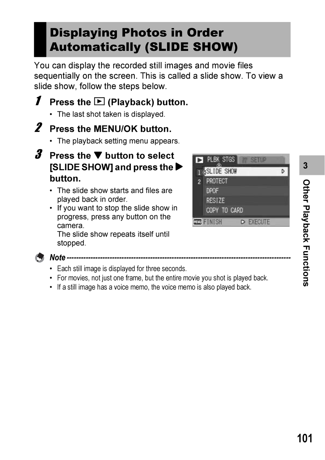 Ricoh Caplio R6 manual Displaying Photos in Order Automatically Slide Show, 101 