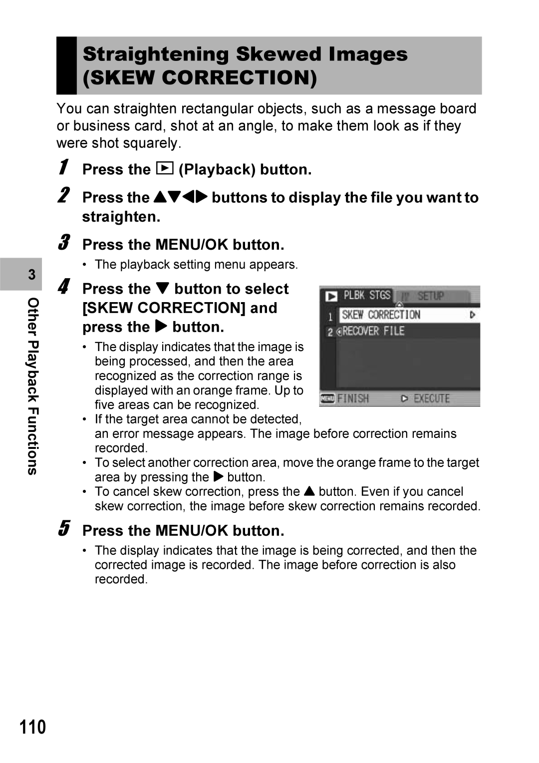 Ricoh Caplio R6 manual Straightening Skewed Images, Skew Correction, 110 