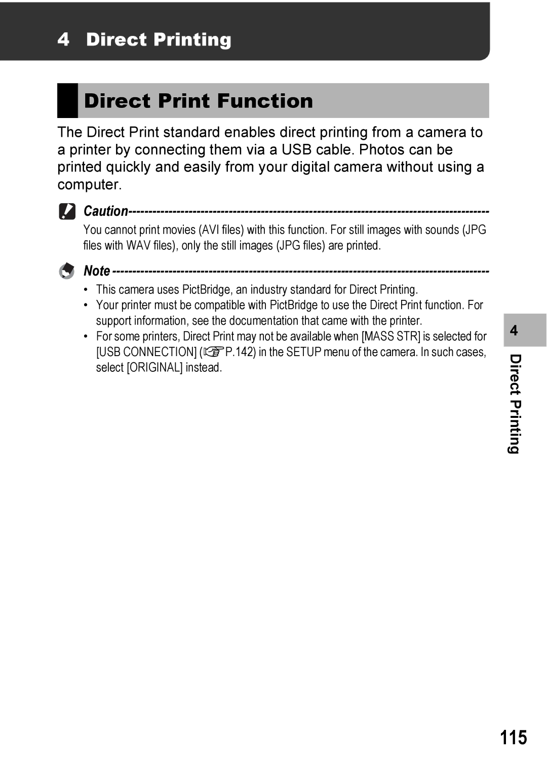 Ricoh Caplio R6 manual Direct Print Function, 115, Direct Printing 