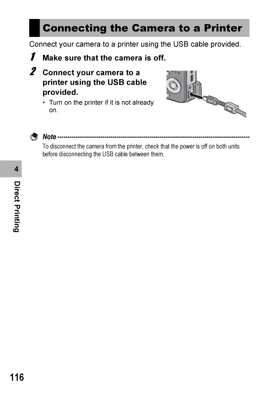 Ricoh Caplio R6 manual Connecting the Camera to a Printer, 116 