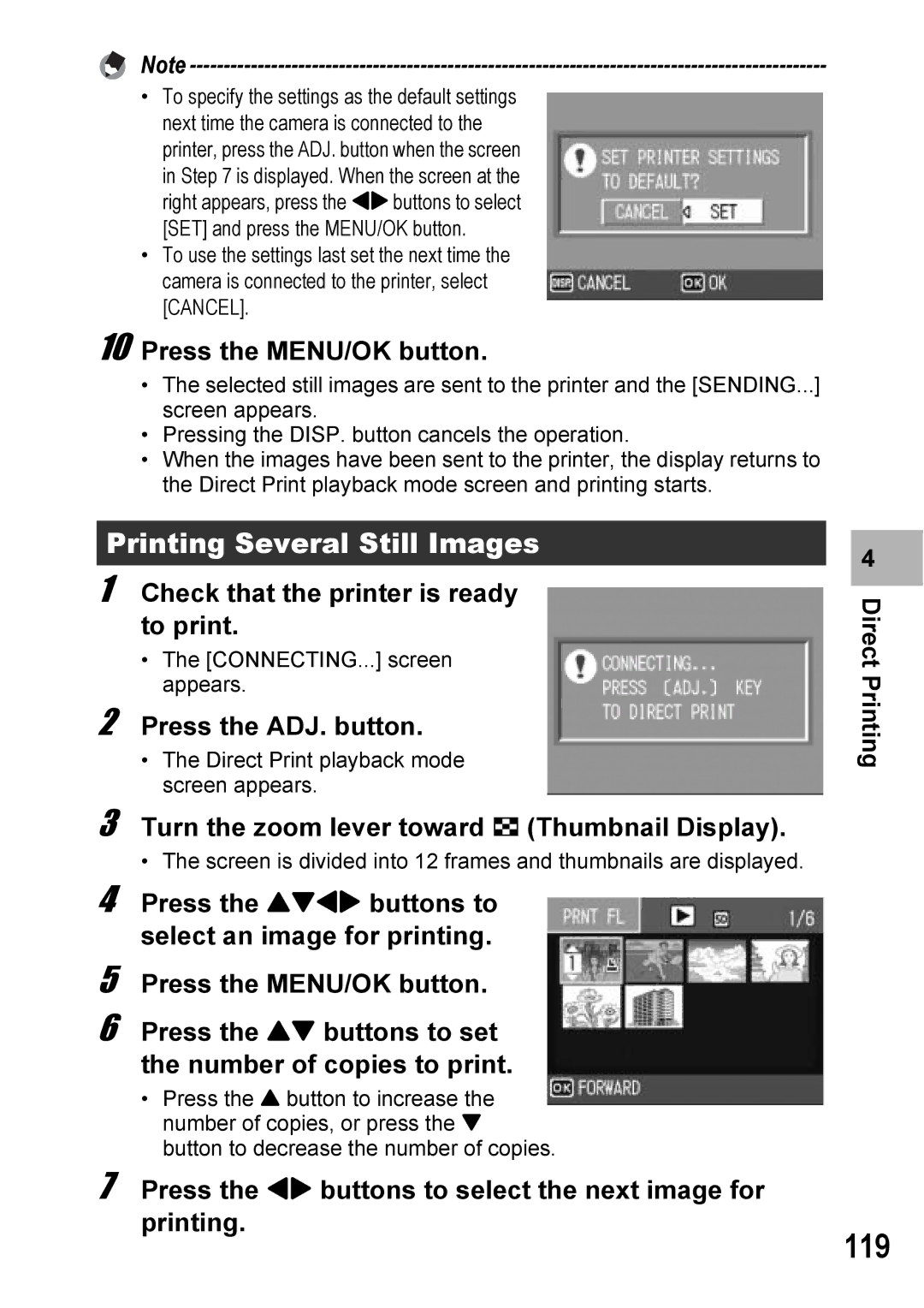 Ricoh Caplio R6 manual 119, Printing Several Still Images, Turn the zoom lever toward 9 Thumbnail Display 