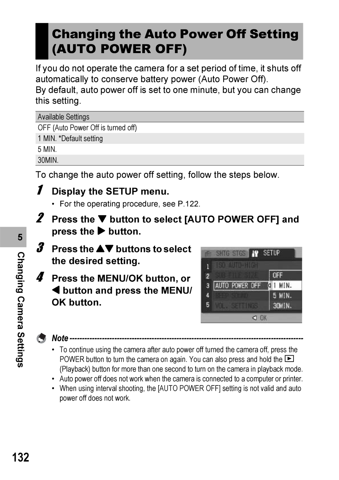 Ricoh Caplio R6 manual Changing the Auto Power Off Setting, Auto Power OFF, 132 