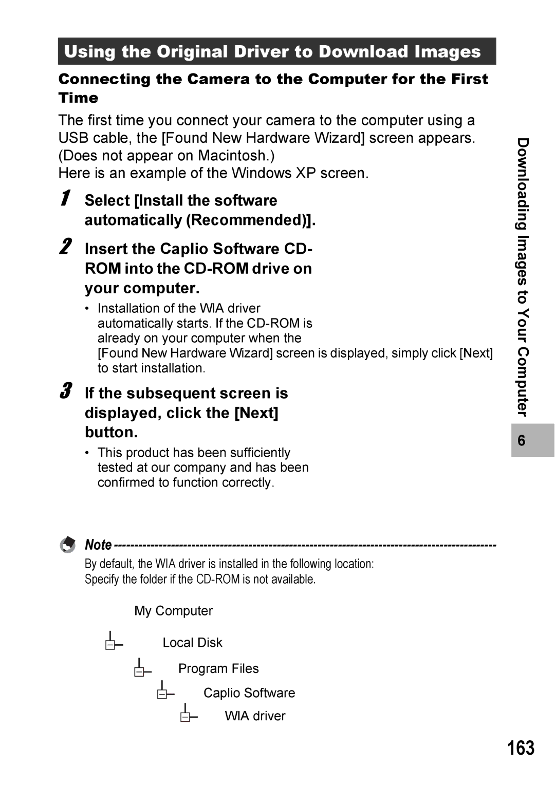 Ricoh Caplio R6 manual 163, Using the Original Driver to Download Images 