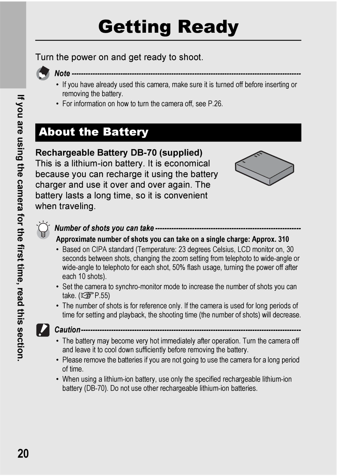 Ricoh Caplio R6 manual Getting Ready, About the Battery 