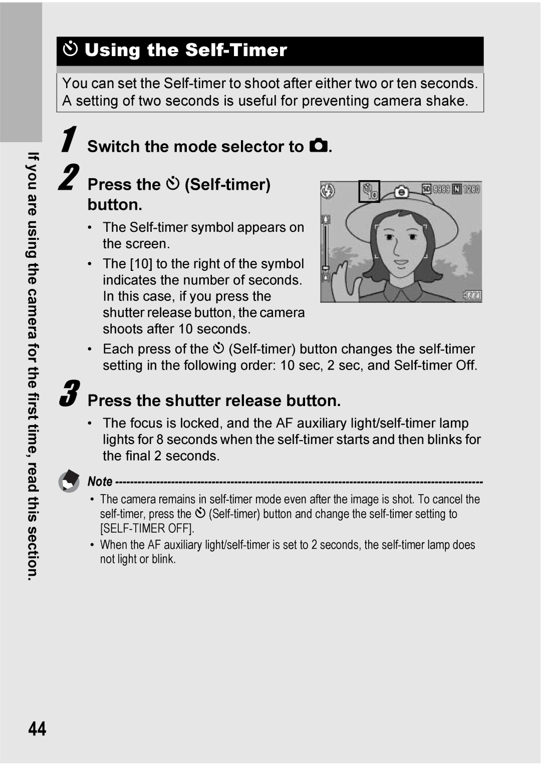 Ricoh Caplio R6 manual Using the Self-Timer, Switch the mode selector to Press the t Self-timer button 