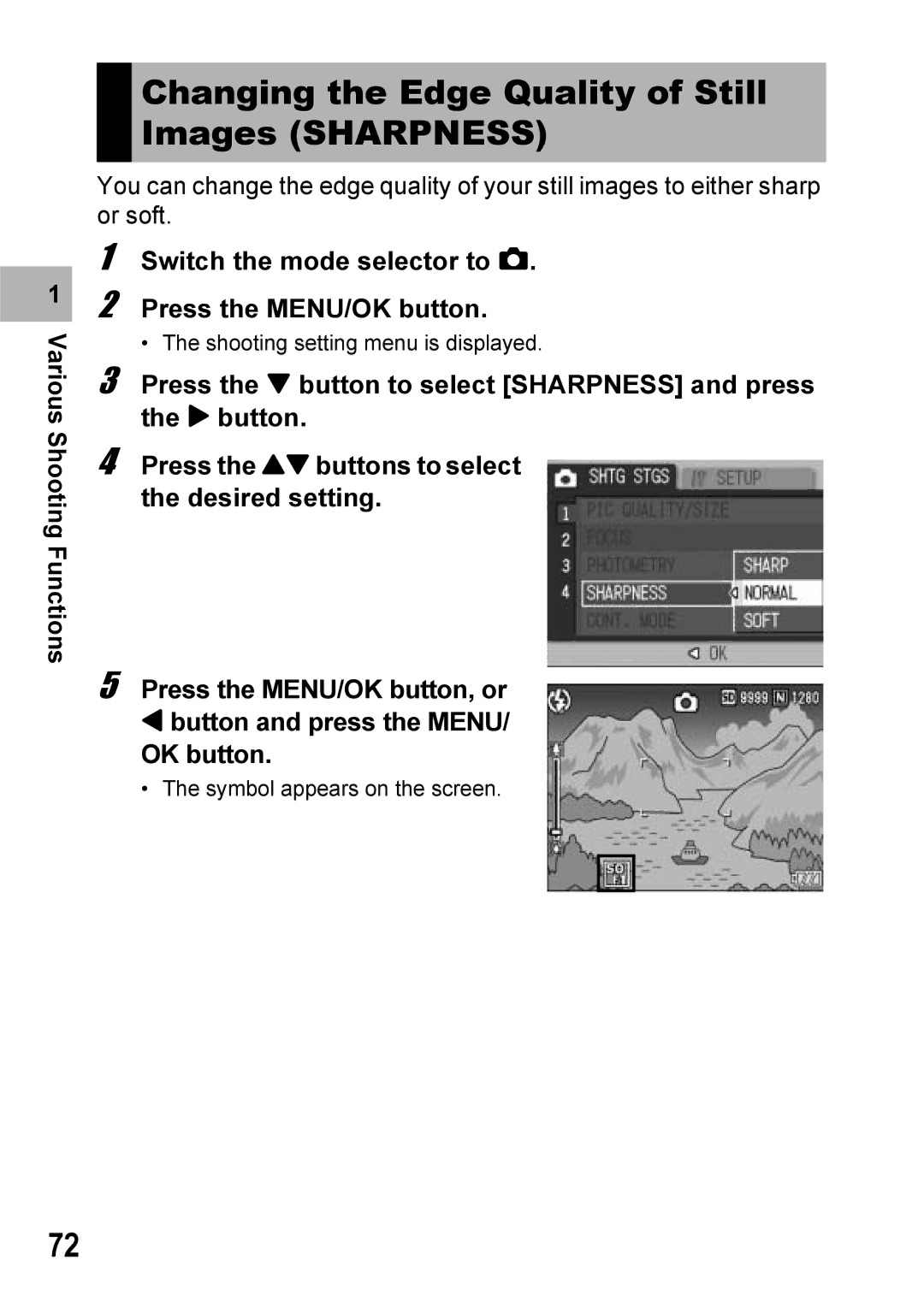 Ricoh Caplio R6 manual Changing the Edge Quality of Still Images Sharpness 