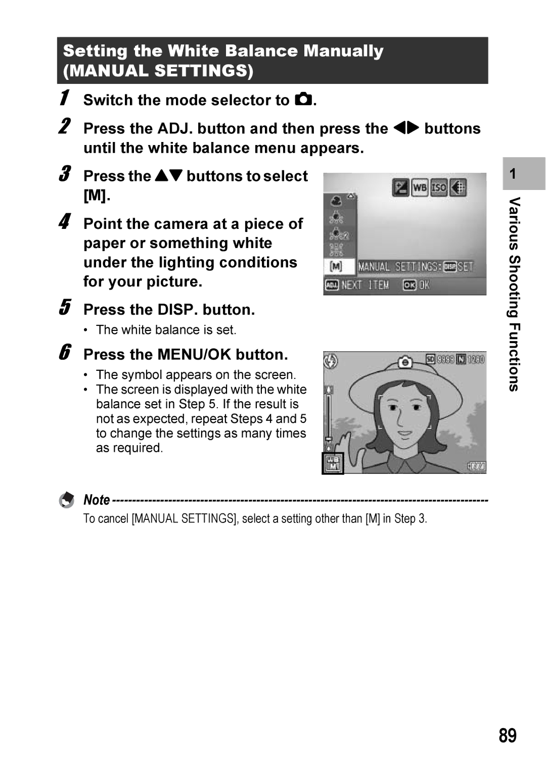 Ricoh Caplio R6 manual Setting the White Balance Manually, Manual Settings 