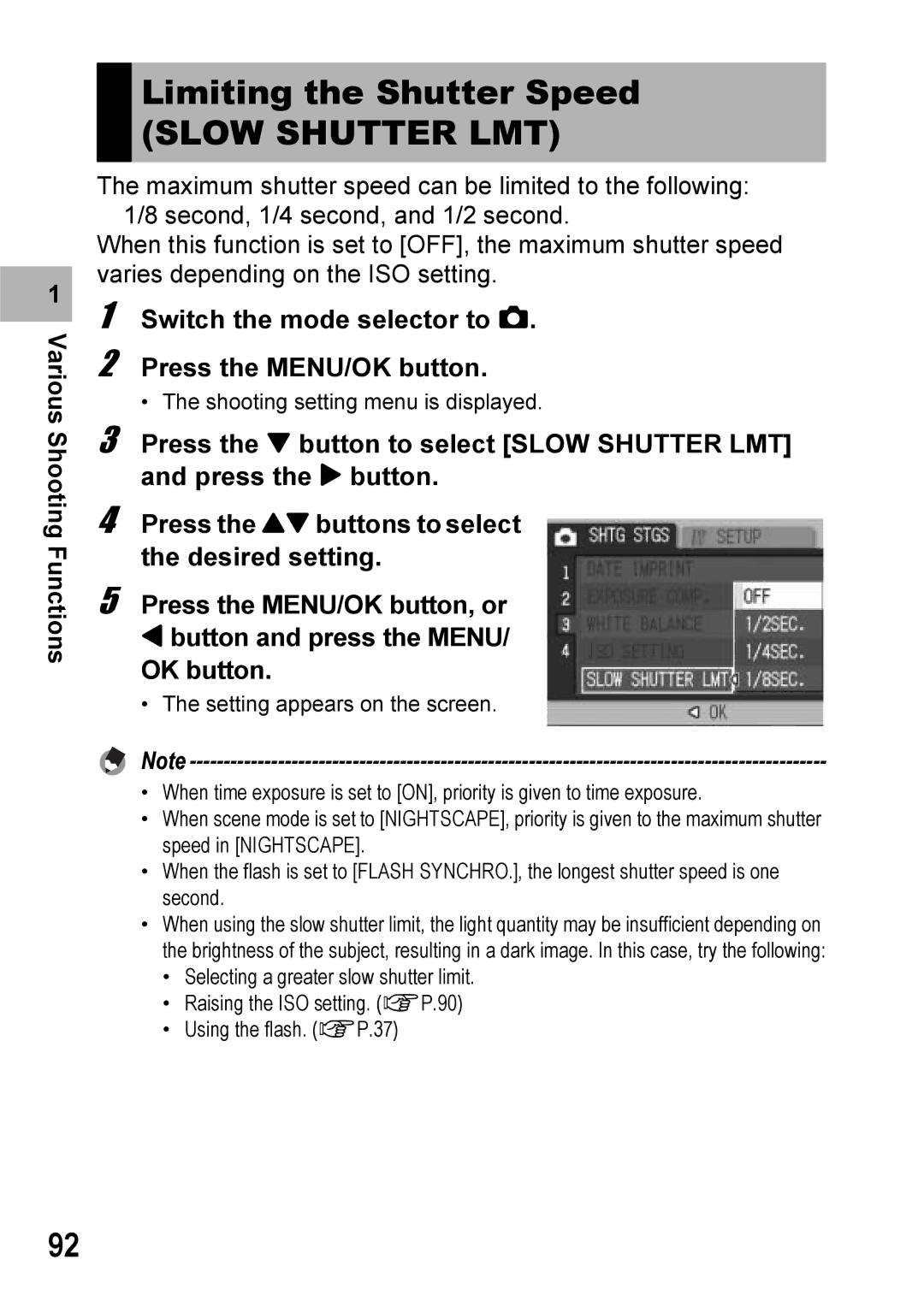 Ricoh Caplio R6 manual Limiting the Shutter Speed, Slow Shutter LMT 