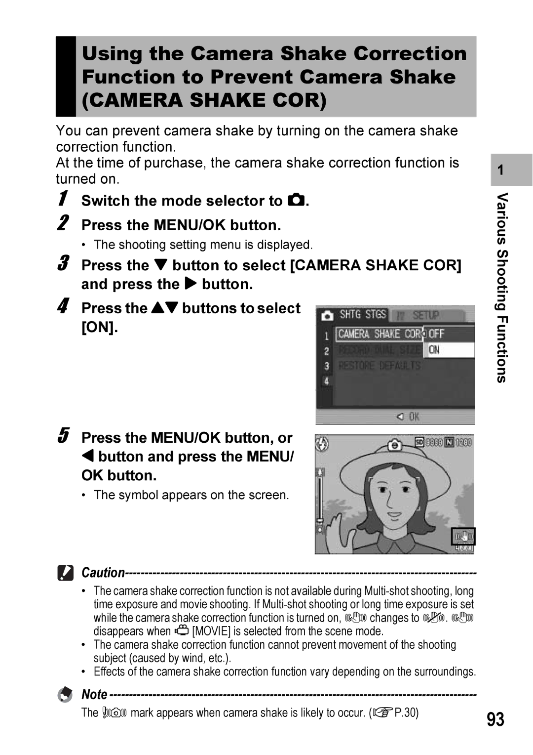 Ricoh Caplio R6 manual Camera Shake COR 