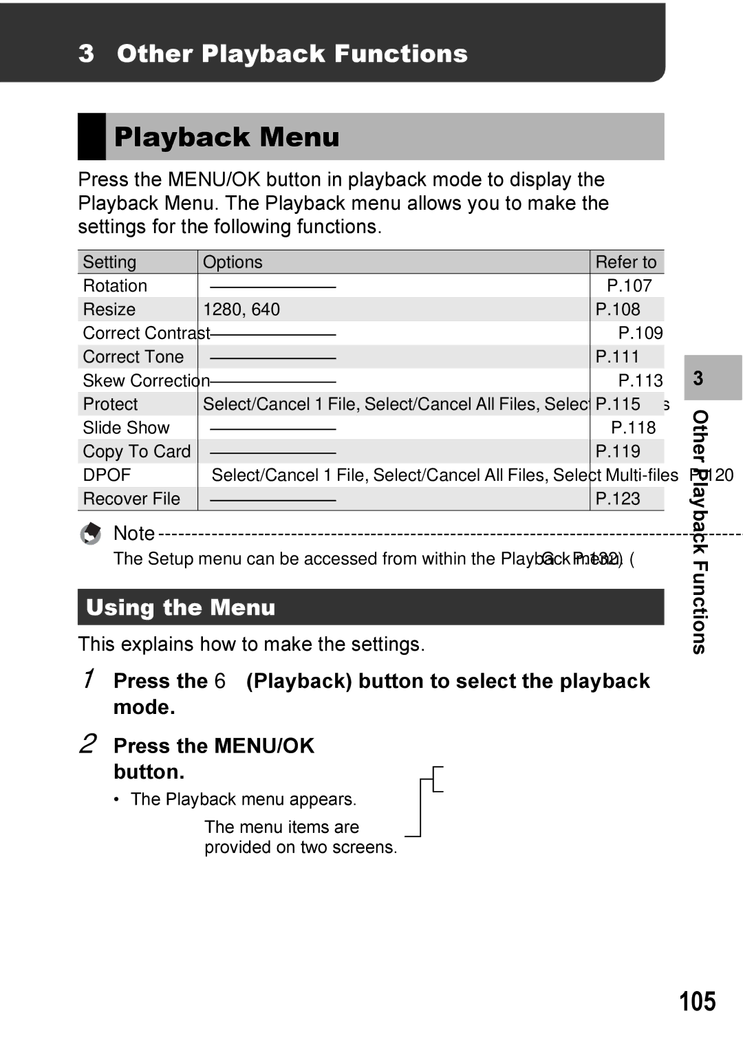 Ricoh Caplio R7 manual Playback Menu, 105, Other Playback Functions 