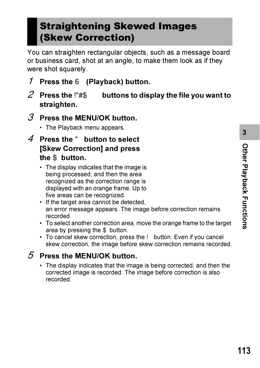 Ricoh Caplio R7 manual Straightening Skewed Images Skew Correction, 113 