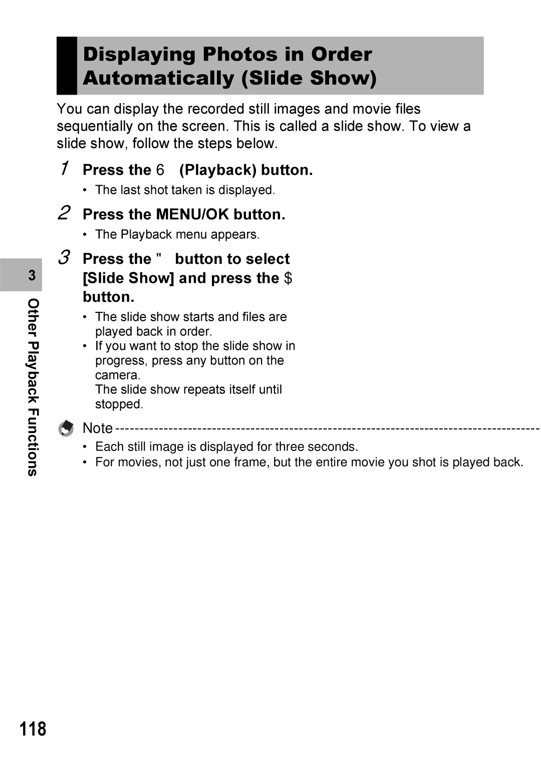 Ricoh Caplio R7 manual Displaying Photos in Order Automatically Slide Show, 118 