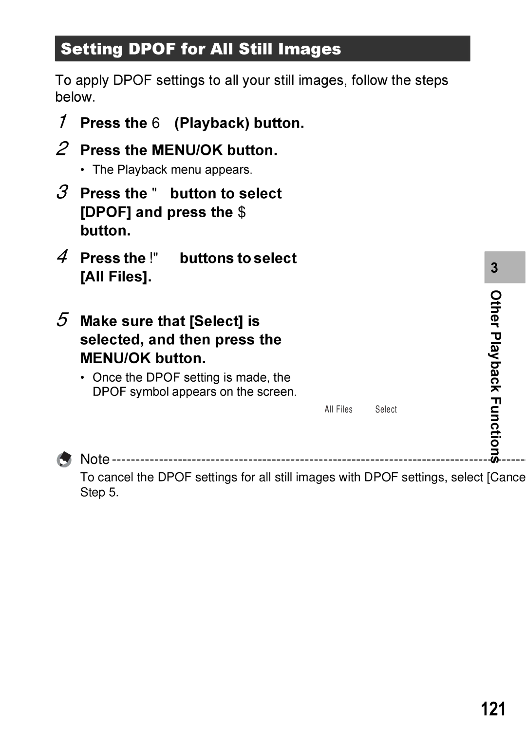 Ricoh Caplio R7 manual 121, Setting Dpof for All Still Images 