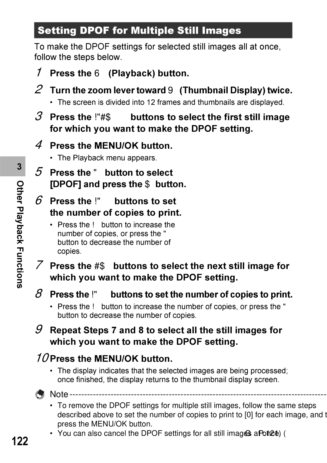 Ricoh Caplio R7 manual 122, Setting Dpof for Multiple Still Images 