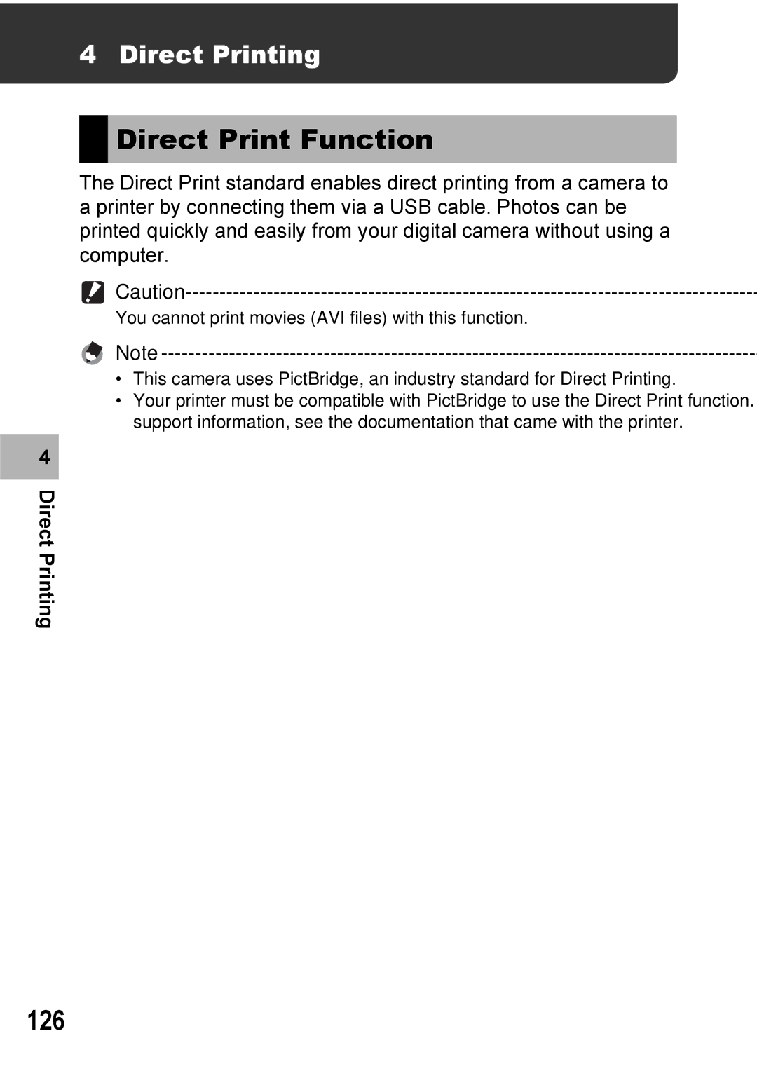 Ricoh Caplio R7 manual Direct Print Function, 126, Direct Printing 