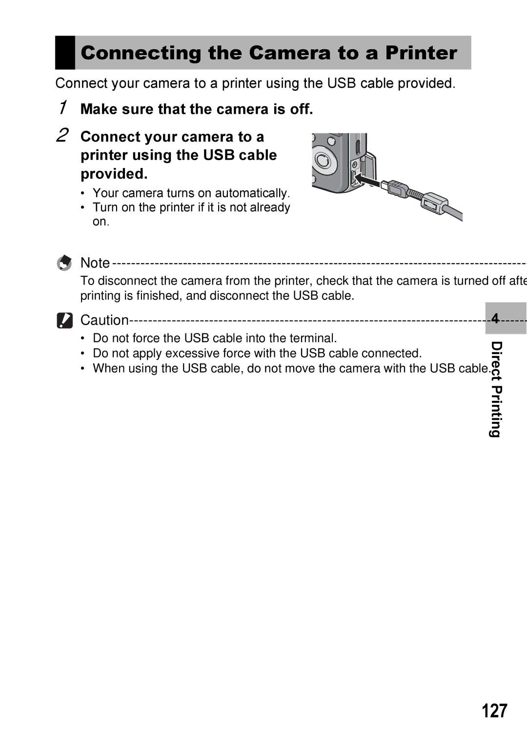 Ricoh Caplio R7 manual Connecting the Camera to a Printer, 127 