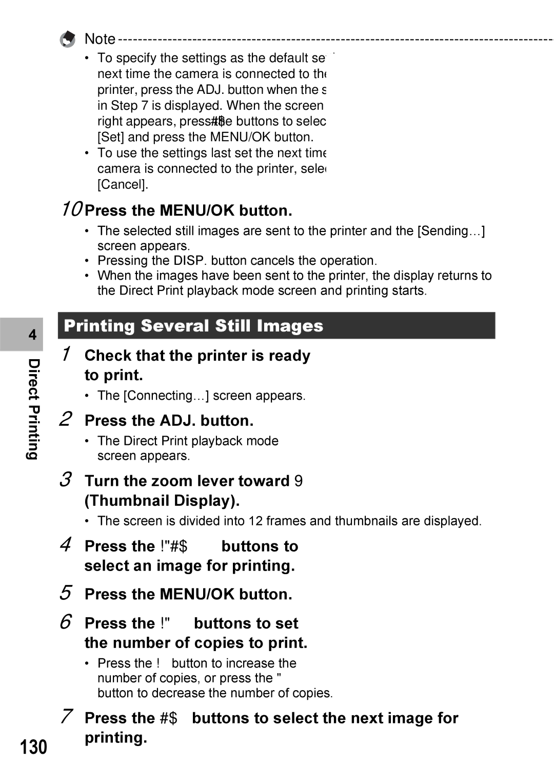 Ricoh Caplio R7 manual 130, Printing Several Still Images, Turn the zoom lever toward Thumbnail Display 