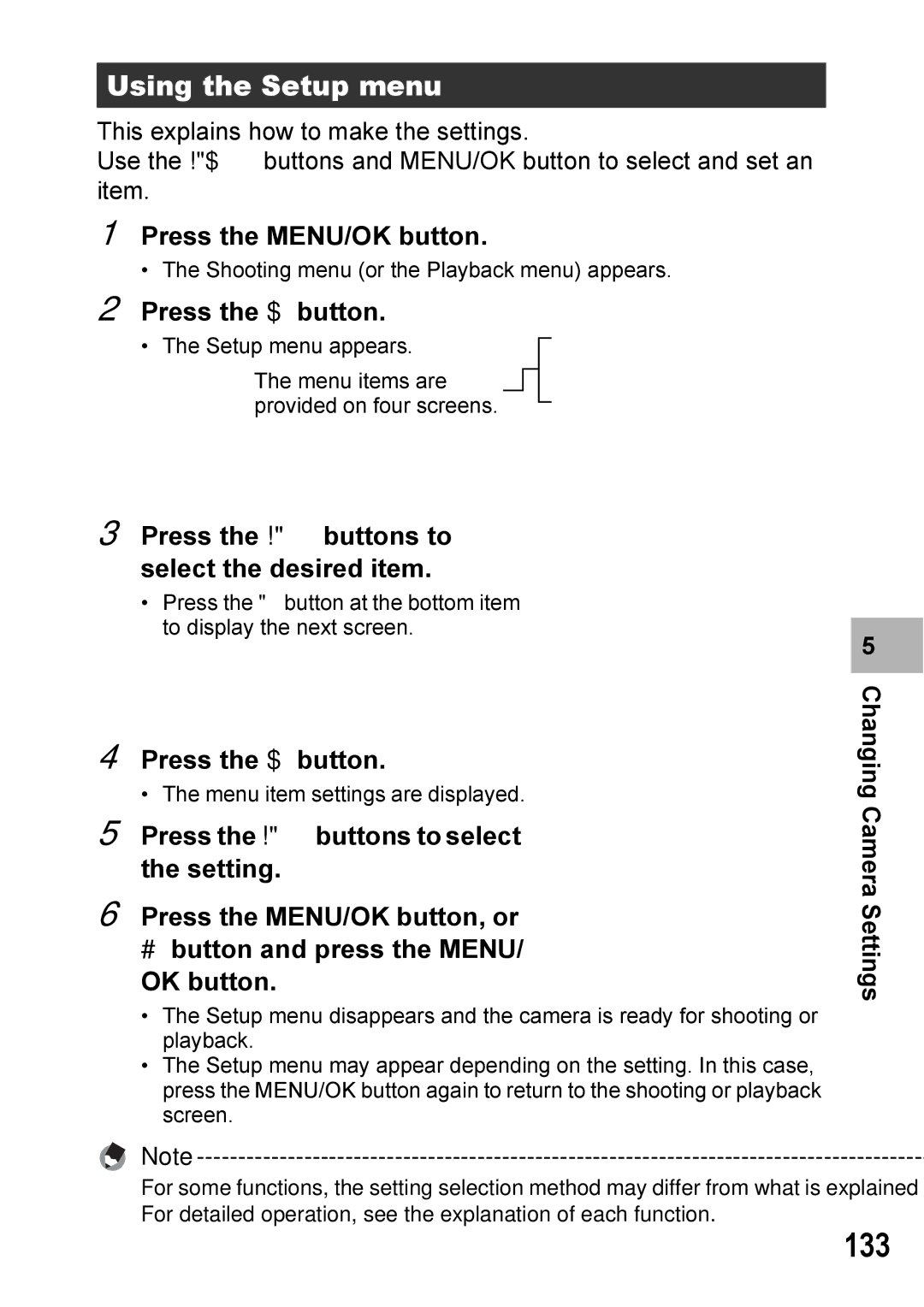 Ricoh Caplio R7 manual 133, Using the Setup menu 