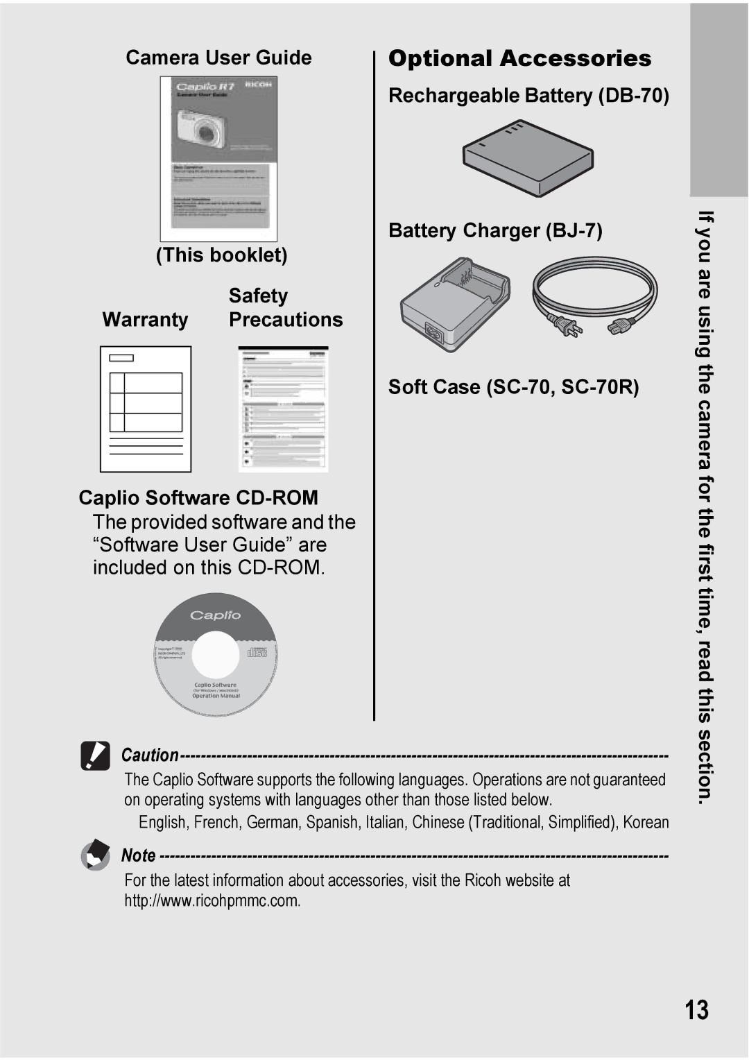 Ricoh Caplio R7 manual Optional Accessories, Section 