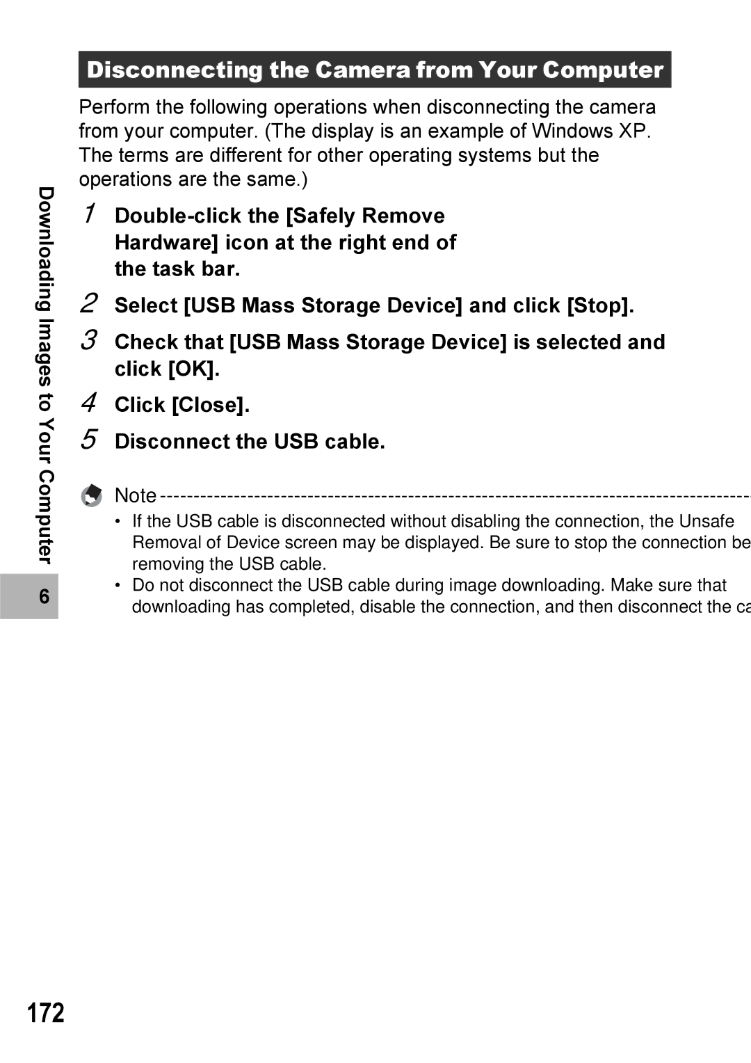 Ricoh Caplio R7 manual 172, Disconnecting the Camera from Your Computer 