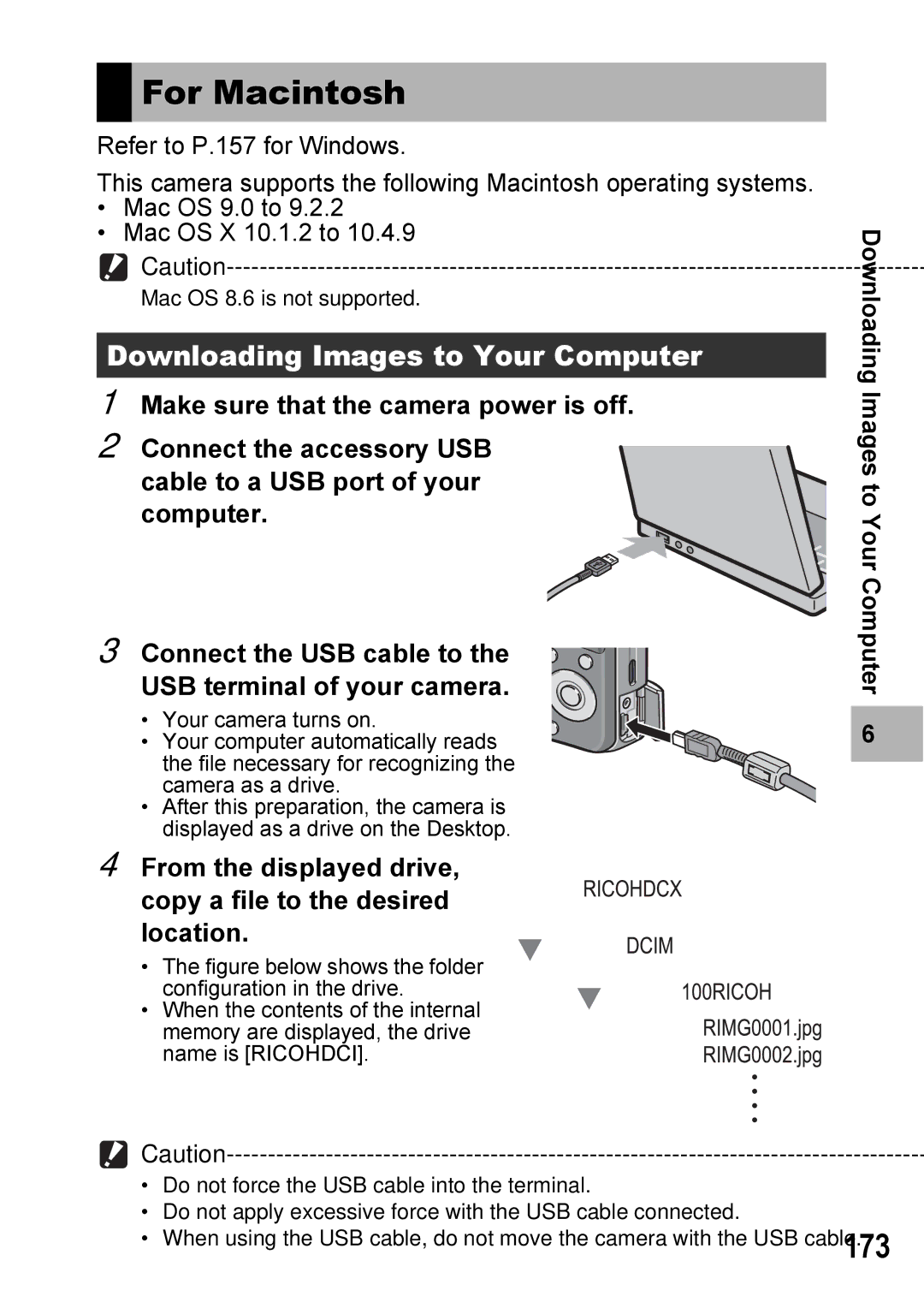 Ricoh Caplio R7 manual For Macintosh, 173, Downloading Images to Your Computer 