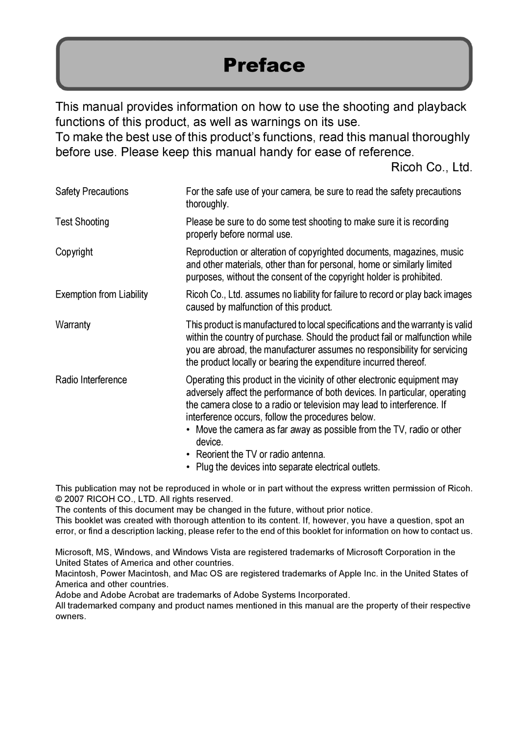 Ricoh Caplio R7 manual Preface, Plug the devices into separate electrical outlets 