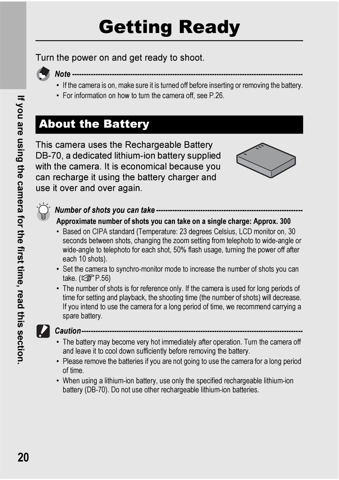 Ricoh Caplio R7 manual Getting Ready, About the Battery 