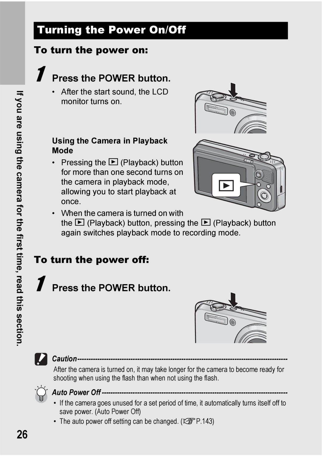 Ricoh Caplio R7 manual Turning the Power On/Off, To turn the power on Press the Power button 