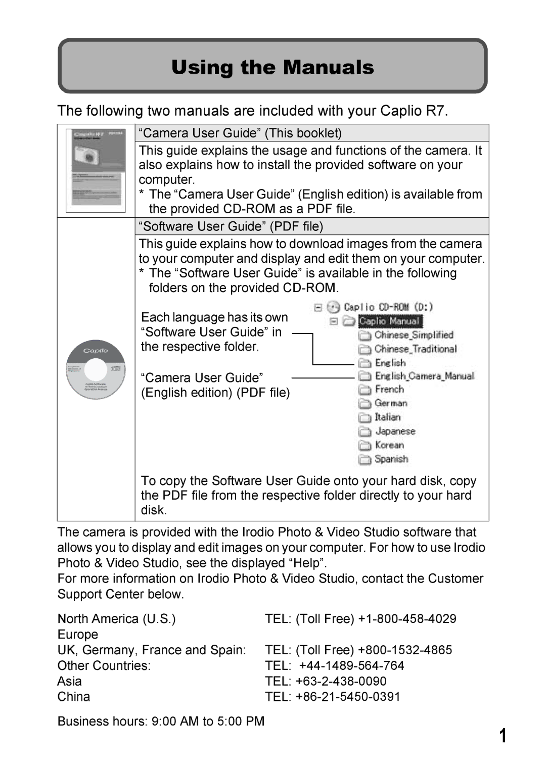 Ricoh Using the Manuals, Following two manuals are included with your Caplio R7 