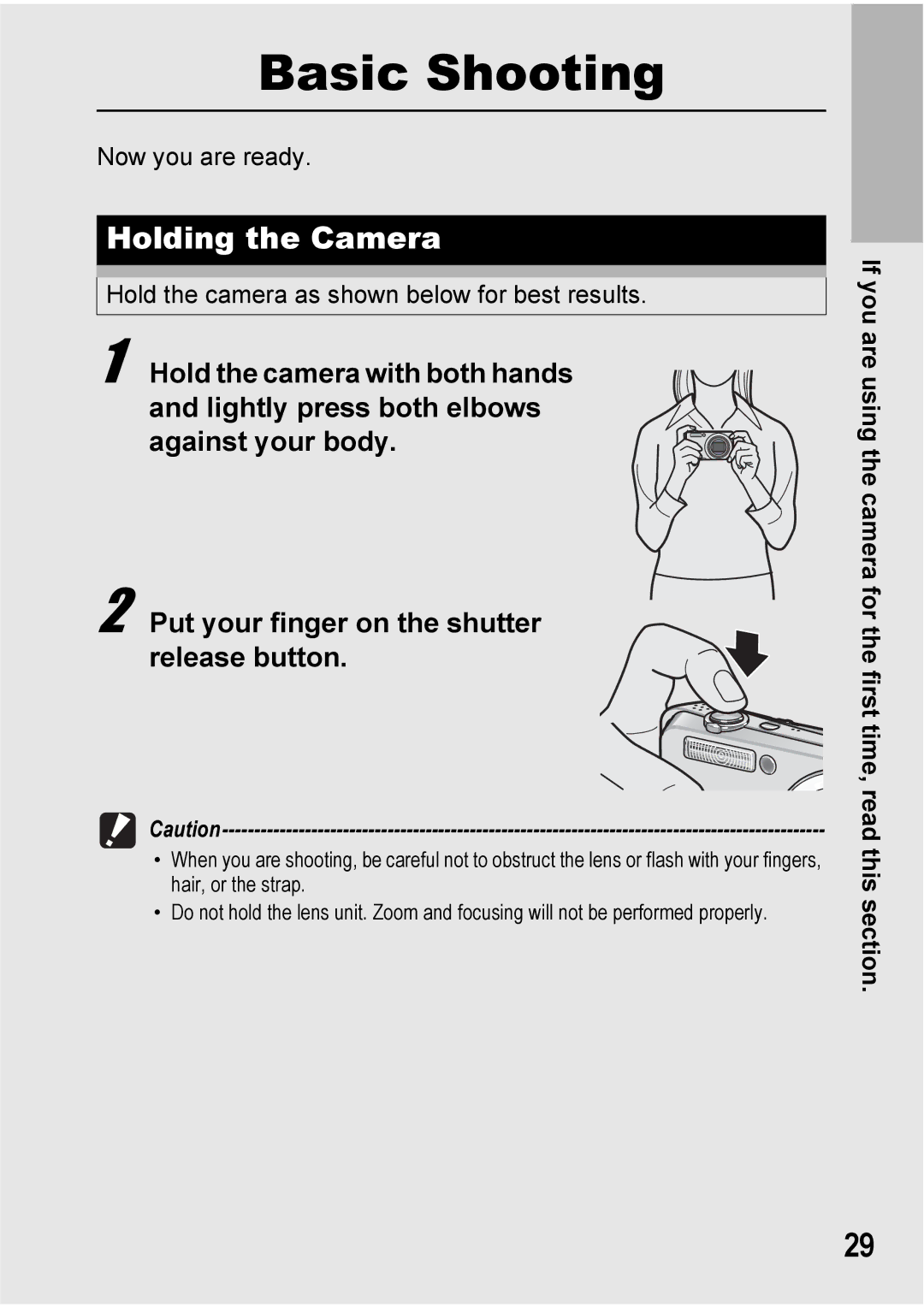 Ricoh Caplio R7 manual Basic Shooting, Holding the Camera 