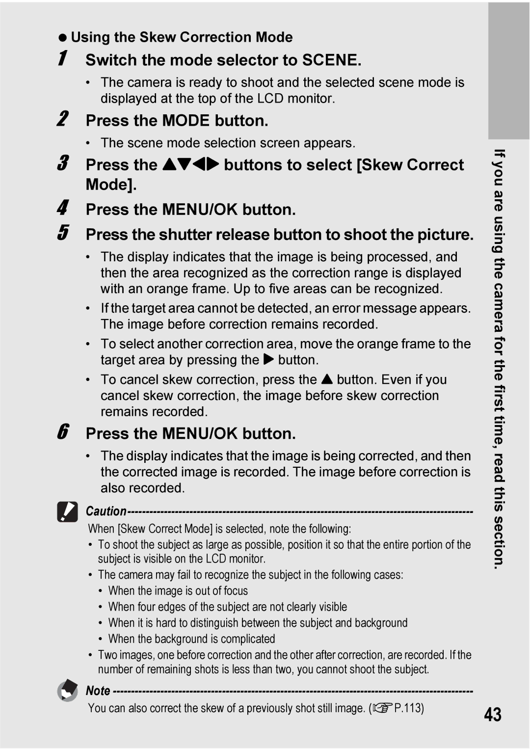 Ricoh Caplio R7 manual Using the Skew Correction Mode 