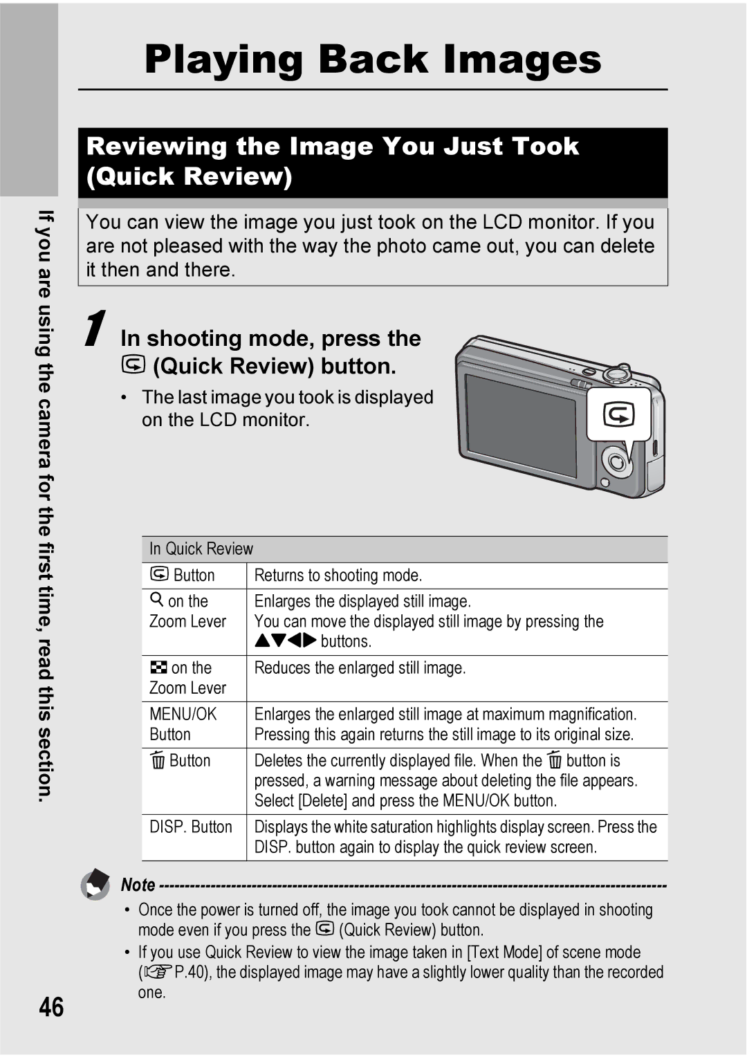 Ricoh Caplio R7 manual Reviewing the Image You Just Took Quick Review, Shooting mode, press the Q Quick Review button 