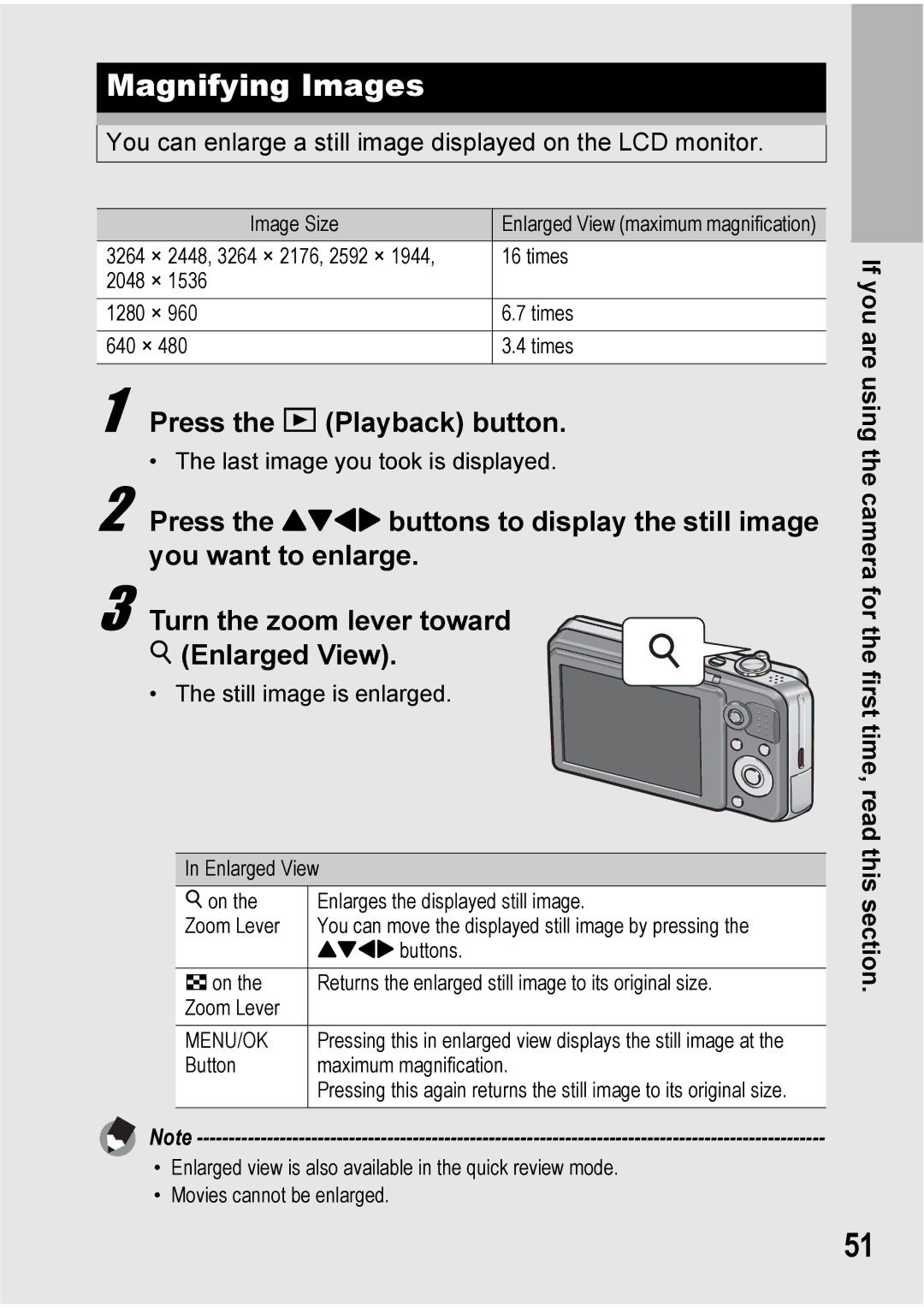 Ricoh Caplio R7 manual Magnifying Images, You can enlarge a still image displayed on the LCD monitor 