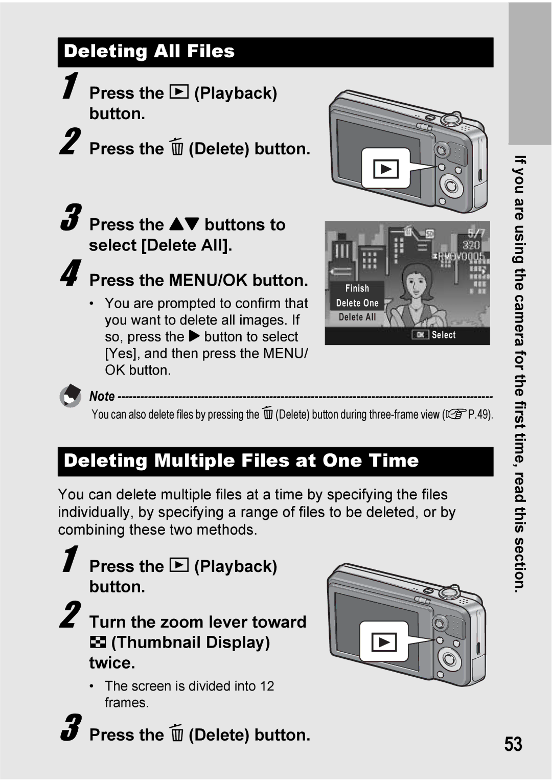 Ricoh Caplio R7 manual Deleting All Files, Deleting Multiple Files at One Time, If you are using the camera for 