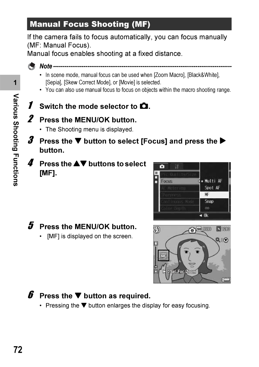 Ricoh Caplio R7 manual Manual Focus Shooting MF, Press the button as required 