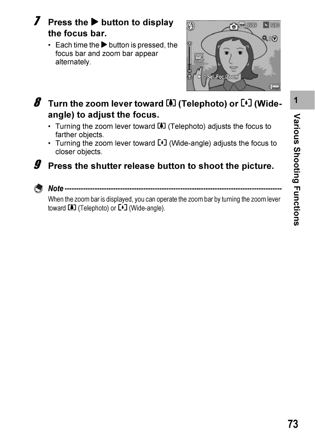 Ricoh Caplio R7 manual Press the $ button to display the focus bar, Press the shutter release button to shoot the picture 