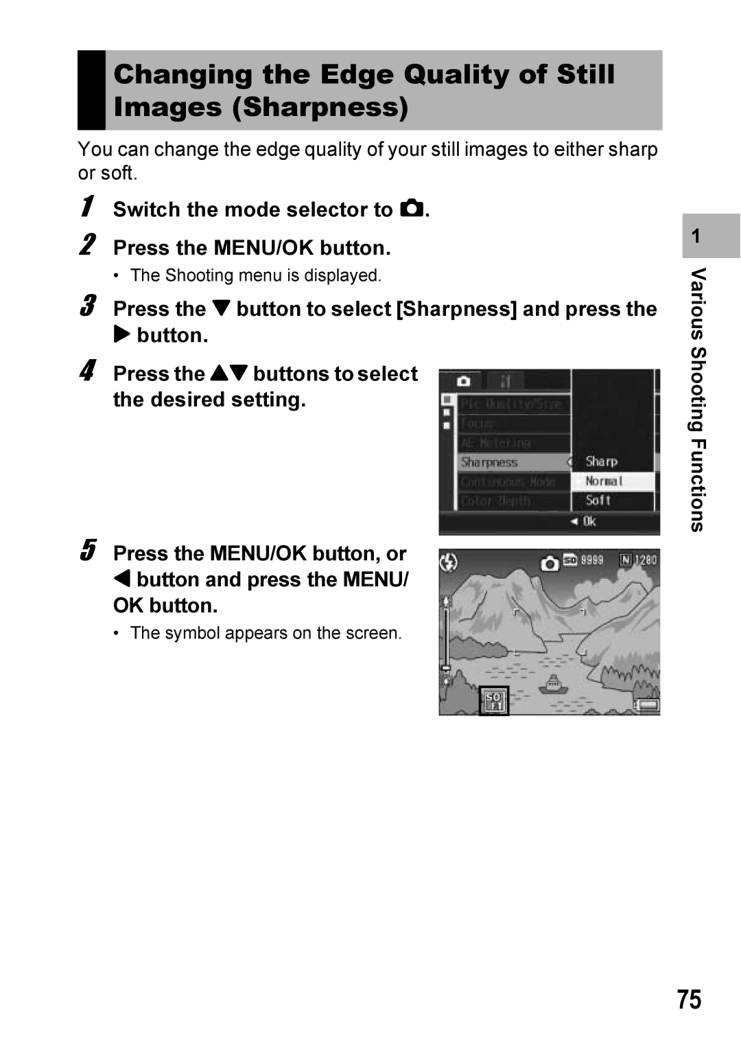 Ricoh Caplio R7 manual Changing the Edge Quality of Still Images Sharpness 