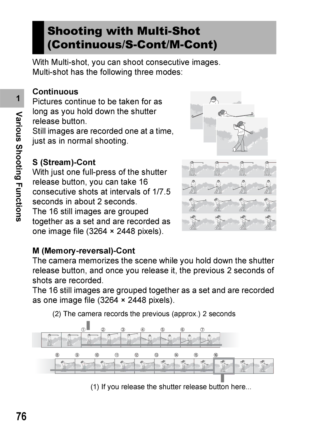 Ricoh Caplio R7 manual Shooting with Multi-Shot Continuous/S-Cont/M-Cont, Stream-Cont, Memory-reversal-Cont 