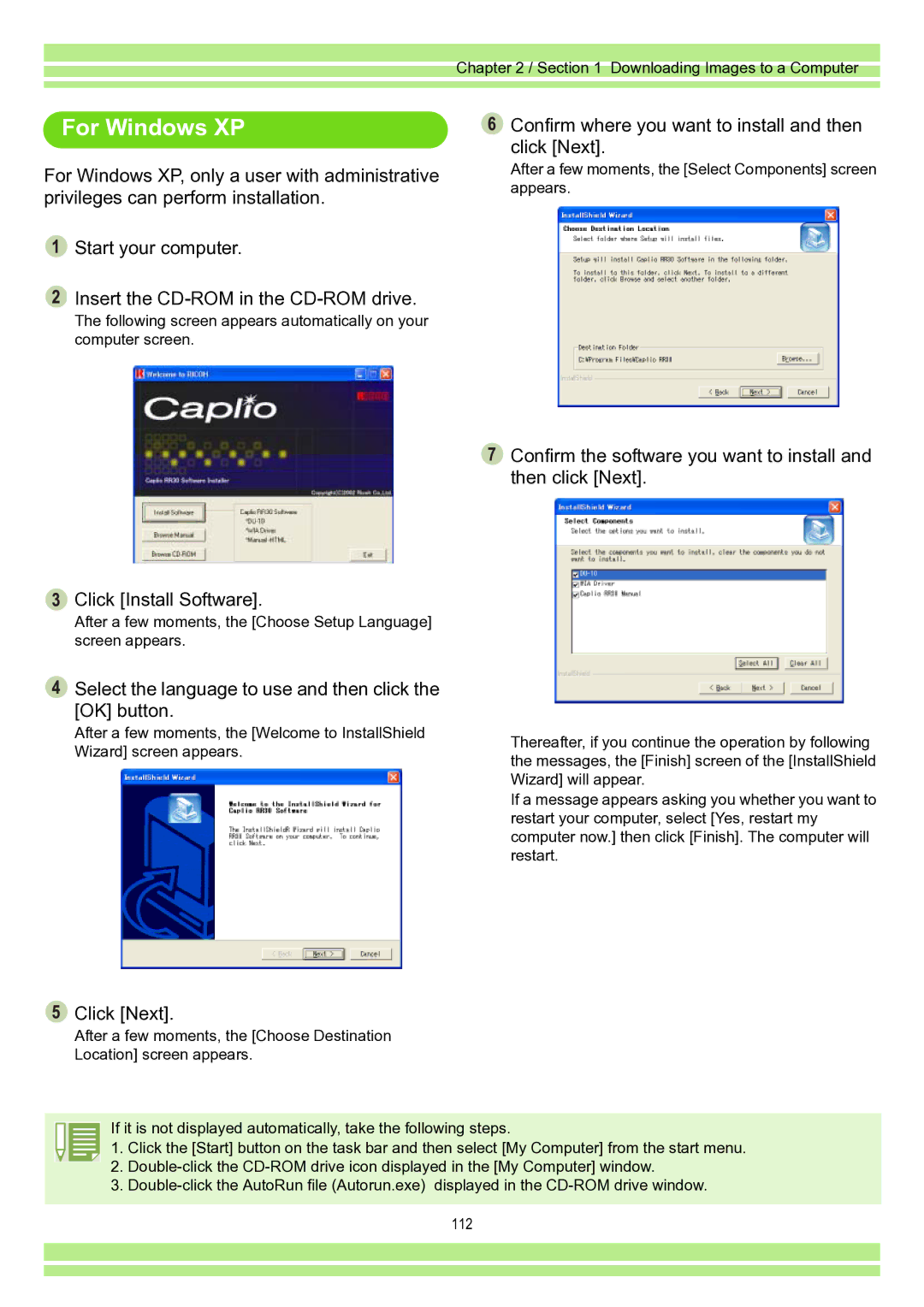 Ricoh Caplio RR30 operation manual For Windows XP, Confirm the software you want to install and then click Next 