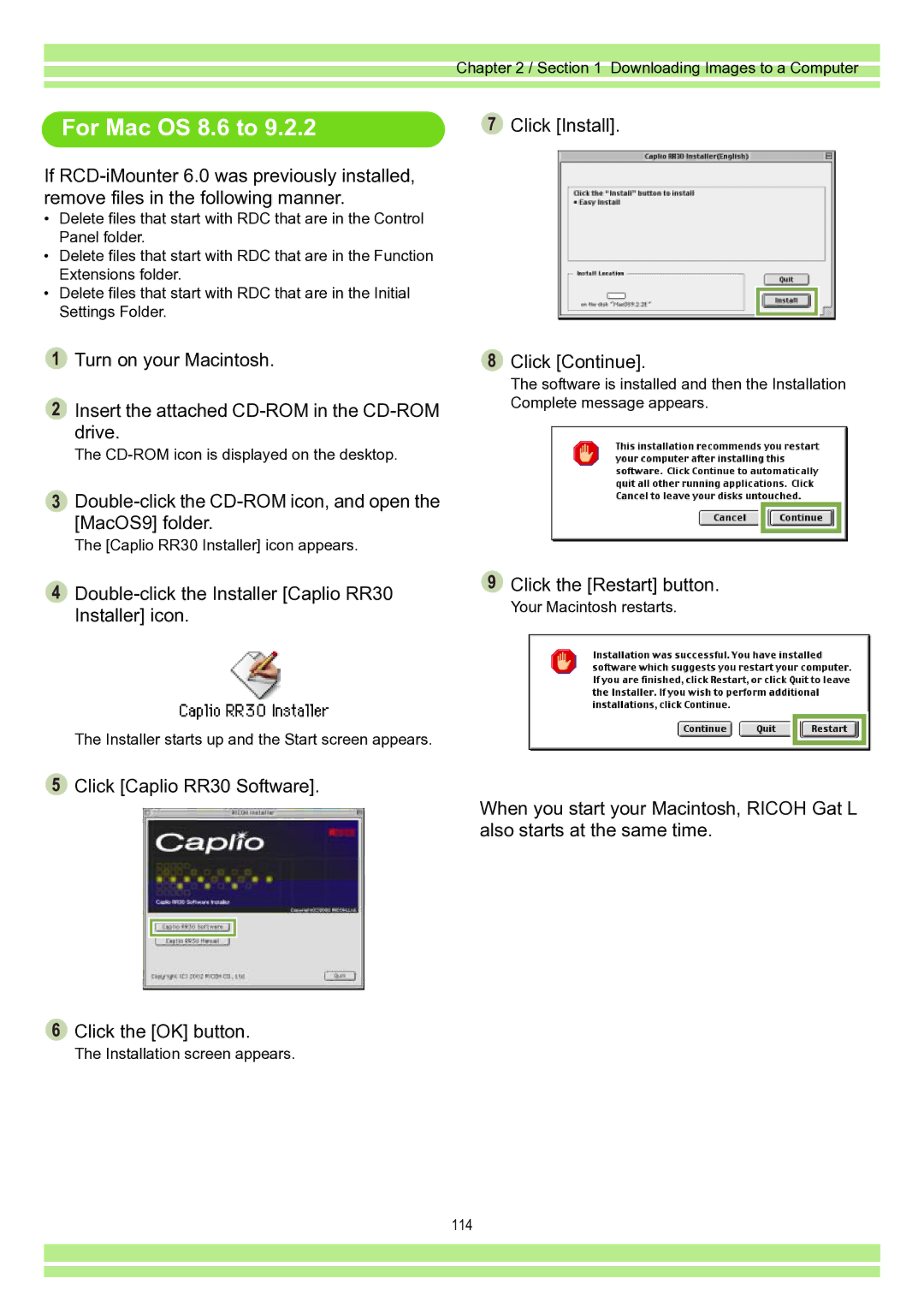 Ricoh Caplio RR30 operation manual For Mac OS 8.6 to 