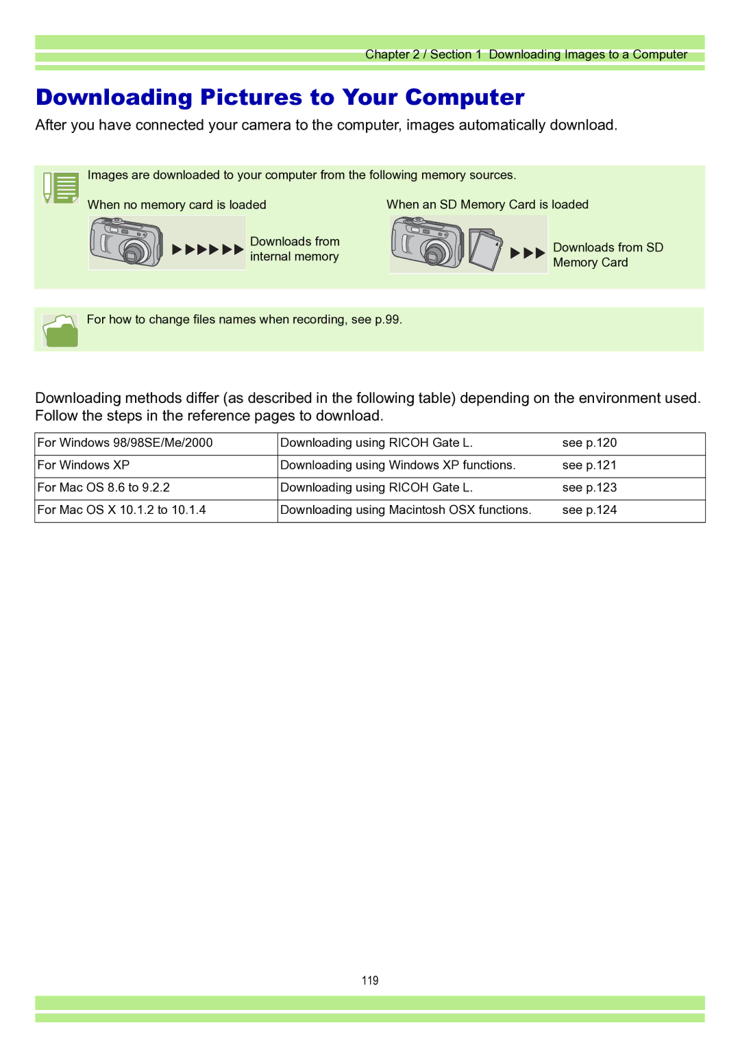 Ricoh Caplio RR30 operation manual Downloading Pictures to Your Computer 