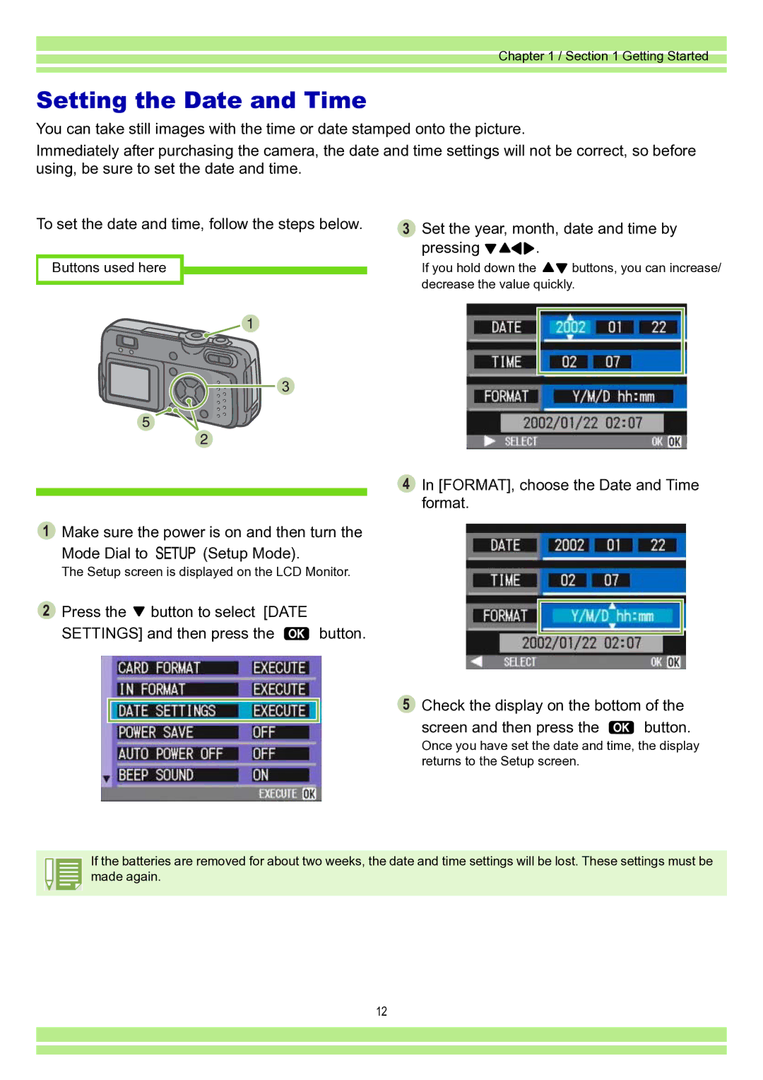 Ricoh Caplio RR30 operation manual Setting the Date and Time 