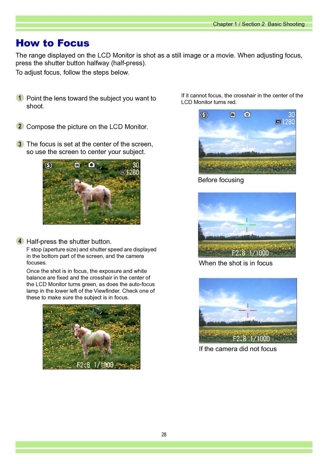 Ricoh Caplio RR30 operation manual How to Focus, Before focusing Half-press the shutter button 