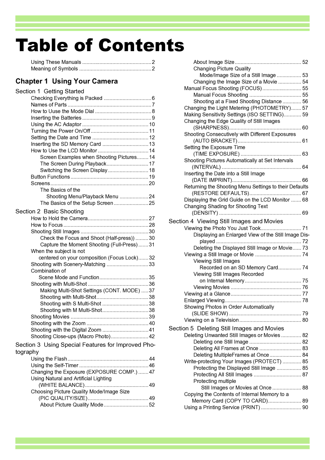 Ricoh Caplio RR30 operation manual Table of Contents 