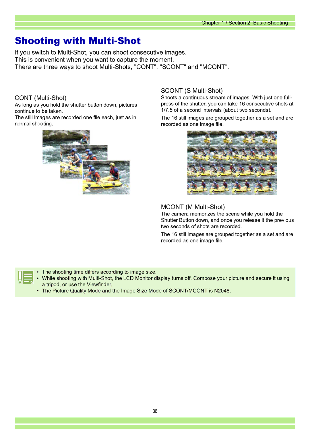 Ricoh Caplio RR30 operation manual Shooting with Multi-Shot, Scont S Multi-Shot, Mcont M Multi-Shot 