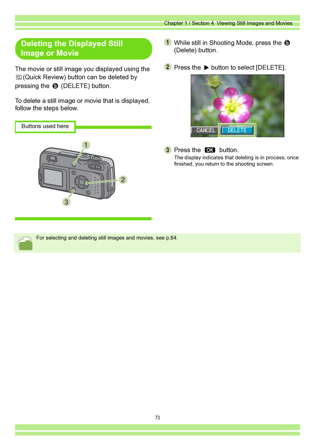 Ricoh Caplio RR30 operation manual Deleting the Displayed Still Image or Movie 