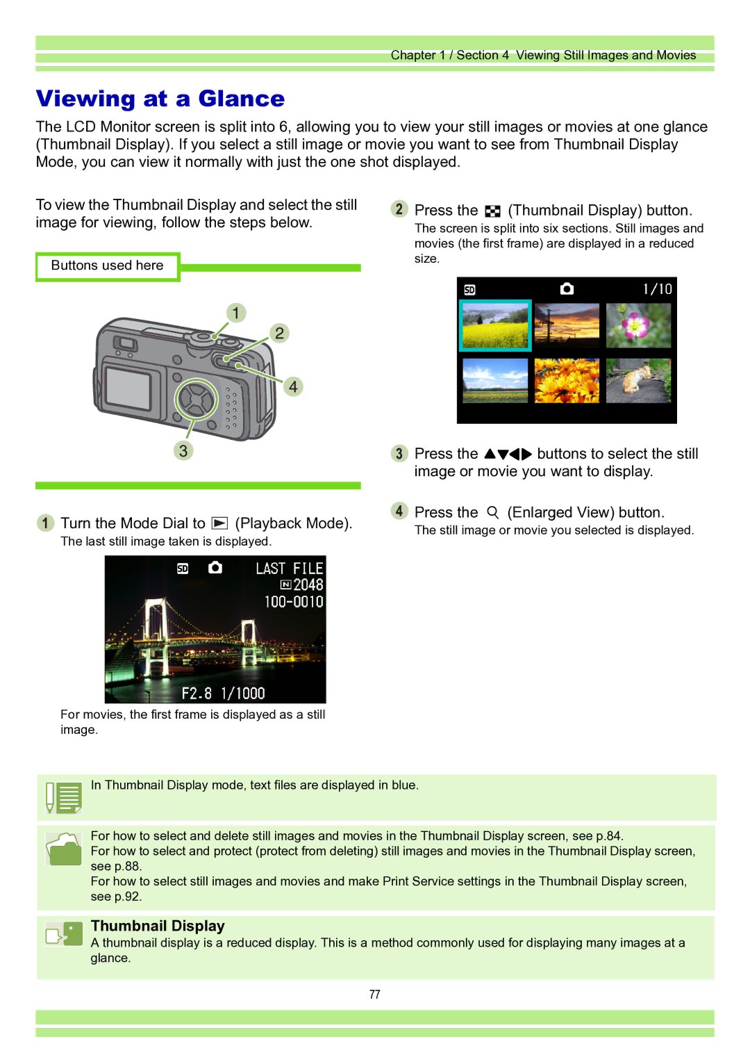 Ricoh Caplio RR30 operation manual Viewing at a Glance, Press the Thumbnail Display button 