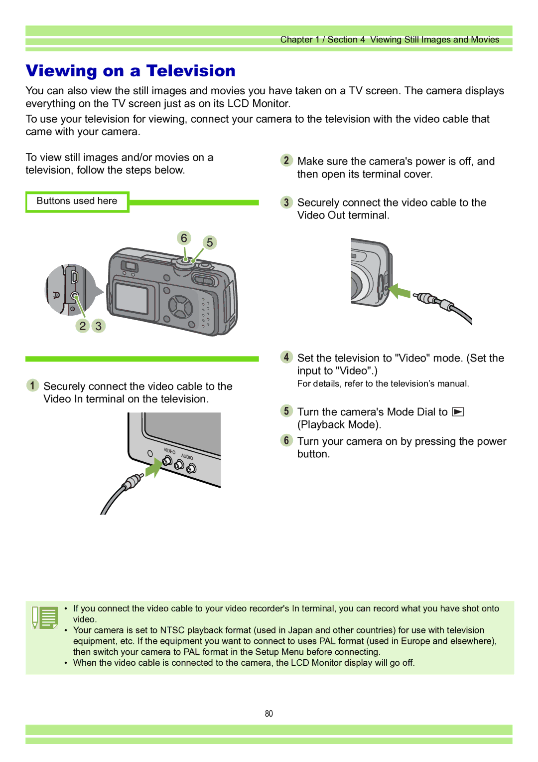 Ricoh Caplio RR30 operation manual Viewing on a Television 